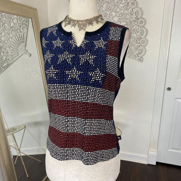 Vintage Made in USA Red White Blue Stars American Flag Sparkly Baby Tee Top L - Picture 6 of 8